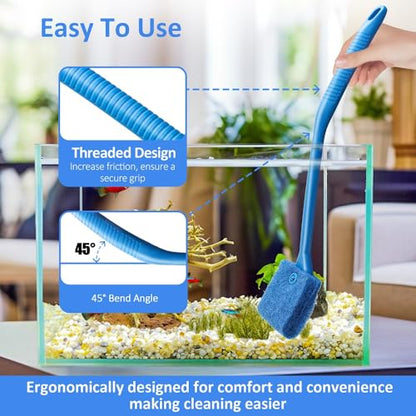 Fish Tank Cleaner with Five Sided Sponge Brush and Long Handle Aquarium Scrubber Alage Scraper for Glass Aquariums Terrarium Home Kitchen(3Pack) - size: 3 Pack