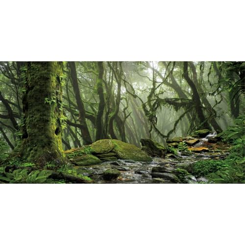 Forest Green Tree Terrarium Backdrop Reptile Habitat Background 48x18 in | AWERT Tropical Foggy Rainforest Stream Aquarium Durable Polyester Background - size: 48 x 18 inches