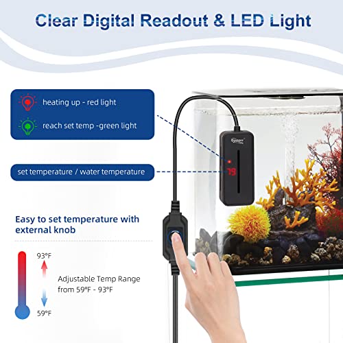 hygger Small Submersible Aquarium Heater 100W Mini Betta Fish Tank Heater with LED Display Adjustable Temperature for 10-20 Gallon Freshwater Saltwater Coral Reef Tanks - size: Medium