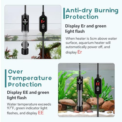 hygger 150W Submersible Aquarium Heater with Digital Temperature Controller, Mini Fish Tank Heater for 20–30 Gallon Tanks, Overheat & Out-of-Water Protection, Freshwater & Saltwater - size: 150W, 20-30 Gallon