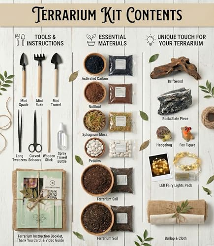 DIY Terrarium Kit | Pebbles Sphagnum Moss Activated Carbon Burlap Peat Moss Tools | Terrarium Supplies (Advanced) - style: Advanced