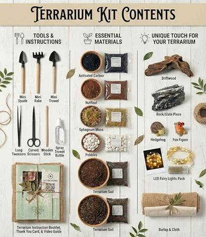DIY Terrarium Kit | Pebbles Sphagnum Moss Activated Carbon Burlap Peat Moss Tools | Terrarium Supplies (Advanced) - style: Advanced