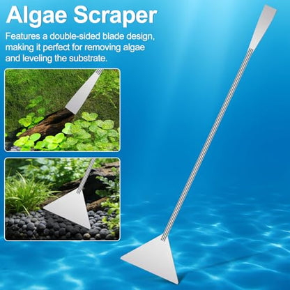 Oligei Terrarium Supplies 3 PCS, Stainless Steel Aquarium Supplies Set, Include Long Aquarium Tweezers, Curved Tweezers, Algae Scraper for Fish Tank Cleaning Plant Trimming