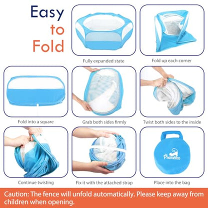 Pawaboo Small Animal Playpen with Zippered Cover,Light Blue | Portable pop-up pet tent for supervised rabbits, guinea pigs, chicks and kittens; water-resistant bottom and 3 metal rods - color: C-Light Blue