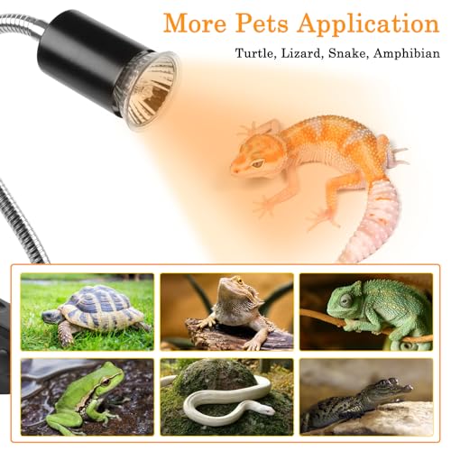 LUCKY HERP Reptile Heat Lamp with Clamp, Aquarium Turtle Tank Basking Light with 360° Rotatable Timing & Dimming and 2 Pack 50W UVA UVB Heat Light Bulb for Turtle Tortoise Lizard - size: 50+50
