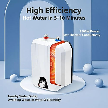 Mini Tank Water Heater Electric, 1500W Portable Water Heater Under Sink for Point of Use, 1.6Gallon Mini Water Heater, 110V Instant Hot Water Heater for Kitchen, Office