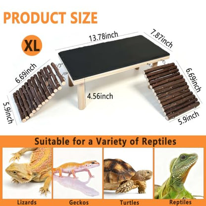 Bearded Dragon Basking Platform with Climbing Ramp,Reptile Basking Rock,XL | Wooden Lizard Resting Platform Basking Rock Slate,Leopard Gecko Hide Cave Tank Accessories for Tortoise Snake - size: XL: 13.78"x 7.87"x 4.56"
