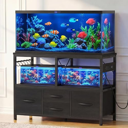 Heybly 40-50 Gal Fish Tank Stand with Drawer, Power Outlet, Black HAS004BK | Aquarium Stand, Heavy Duty, for Fish Tank, Turtle & Reptile Terrarium, 36.2" L × 18.1" Top, 660lbs (Top)+330lbs(Mid) - color: Black, size: 40-50 gal