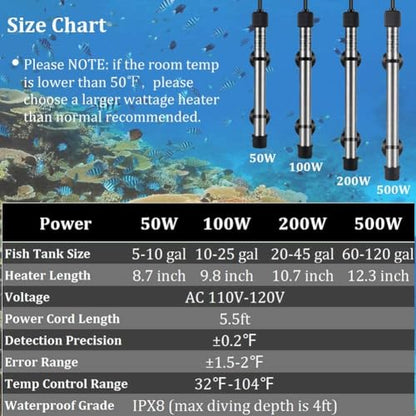 hygger Pinpoint Saltwater Aquarium Heater with Digital Thermostat IC Temp Controller, Titanium Tube Submersible Fish Tank Heater for Coral Reef 200 Watt - size: 200w for 20-45 Gal