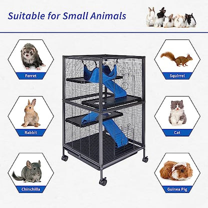 4 Tier Steel Deluxe Small Animal Pet Cage Kit for Guinea Pig Ferret Little Rabbit with Wheels Brakes Hammock 4 Platforms Removable Tray and Ladder with Flannel - size: 20.0"L x 20.0"W x 45.0"H