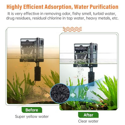 hygger Aquarium Activated Carbon, Premium Natural Coconut Shell Activated Charcoal for Freshwater and Saltwater, Fish Tank Filter Media, Water Purification Carbon (10.5 oz with Fine Mesh Bag)