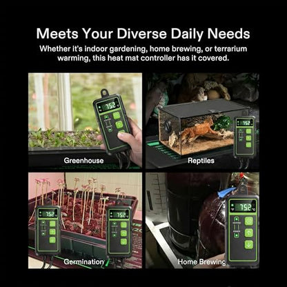 Digital Temperature Controller Thermostat, Heating & Cooling Outlet with LCD Touchscreen NTC Probe, 40–108°F, 110V for Reptile Tank, Seedling Heat Mat, Greenhouse, Fermentation