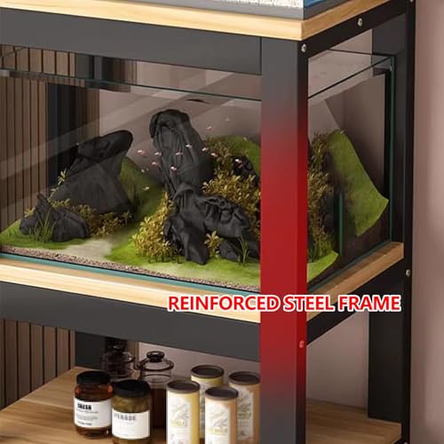 Movable Aquarium Stand with Wheels, Storage Shelves for Living Room, Bedroom & Office - Durable Fish Tank Rack, Space-Saving Design, Easy Mobility, Stylish Home Decor,Black+white,101x40x103c