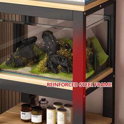 Movable Aquarium Stand with Wheels, Storage Shelves for Living Room, Bedroom & Office - Durable Fish Tank Rack, Space-Saving Design, Easy Mobility, Stylish Home Decor,Black+white,101x40x103c