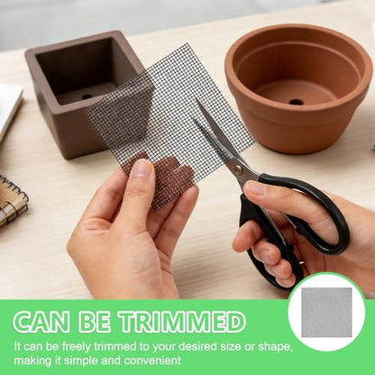 60 Pcs Planter Mesh Drainage Screens, 4 in Square Pads for Flower Pots Hole | Bonsai Flower Pot Bottom Grid Mat Mesh Cover ; Trim to Fit Pots to Help Retain Soil While Allowing Excess Water to Drain
