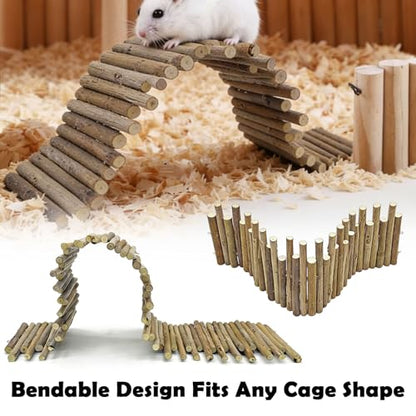 Hamster Bridge 2 Pack, Bendable Wooden Cage Divider and Retaining Wall for Sand Bath and Bedding, Flexible Ladder Fence for Syrian & Dwarf Hamsters, Mice and Gerbils