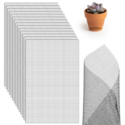 15 Pcs Drainage Mesh for Plant Pots, Mesh for Plants | 12 x 8 Inch Plastic Screen Meshs Pads, Prevents Soil Leakage (Black)