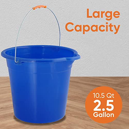 Superio 2.75 Gallon Plastic Mop Bucket with Grip Handle, Utility Pail for Cleaning, Car Wash, Fishing, Camping & Household Use, 10 Liter, Royal Blue - 6 Pack - color: Royal Blue, size: 6 Pack