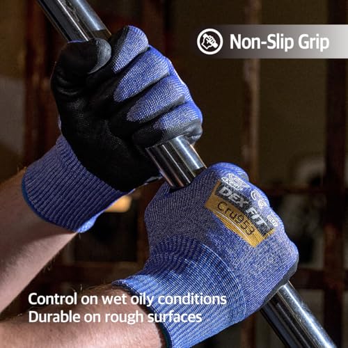 DEX FIT Level A8 Steel Cut Resistant Gloves Cru953, 3D-Comfort Stretchy Fit, Power Grip, Thin, Touch-Screen Compatible, Durable, Machine Washable; Steel Blue S 1 Pair - color: A8 Blue, size: Small