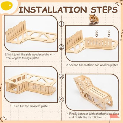 BreezeHug 4 Pcs Hamster Cage Accessories Hamster Platform Hideout Wooden Tunnel Ladder Playhouse Game Climbing Toy with Platform for Pets Dwarf Syrian Mice Degus Gerbils Squirrel(Enclosure) - style: Enclosure