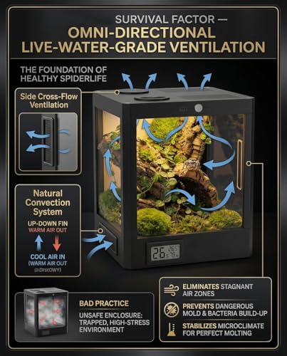 Smart Jumping Spider Terrarium with LED Light & Temp Humidity Monitor – Micro-Jungle Reptile Enclosure, Vertical Desktop Rainforest Ecosystem Display Decor