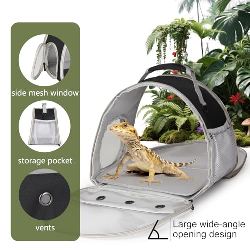 Bearded Dragon Travel Carrier,Lizards Carrier, Small Animal Travel Carrier for Sugar Glider Hedgehog Rat Parrot Bird Guinea Pig, Portable Guinea Pig Travel Bag for 2 - color: Black