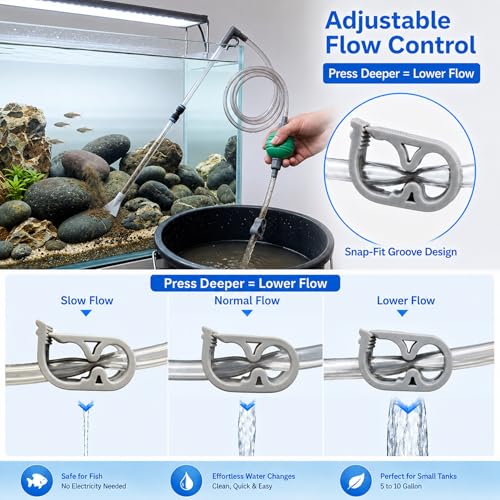 Aquarium Siphon Vacuum,Manual Water Changer Gravel Cleaner | with Duckbill Nozzle and Filter Head,Suitable for 5-10 Gallon Fish Tanks,Betta, Shrimp, Nano and Turtle Tanks