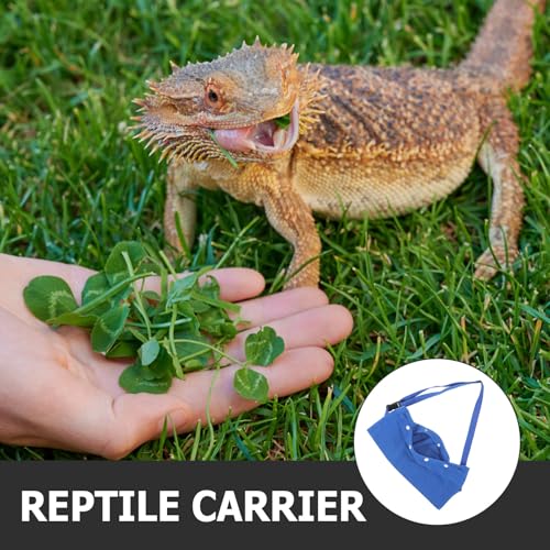 Adjustable Strap Reptile Carrier Bag for Bearded Dragon and Small Pets, Portable Blue Travel Sling Backpack for Outdoor Lizard, Chinchilla, Guinea Pig, and Snake Transport
