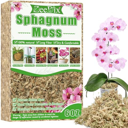 6 oz Sphagnum Moss for Plants Indoor, Long Fiber Natural Orchid Moss for Repotting Carnivorous Plants, Succulents, Monstera, Flower & Reptile Terrariums Habitats (Expands to 8 qt) - size: 6 ounces