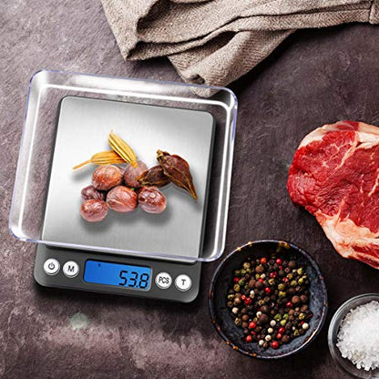 Fuzion Small Gram Scale 3000g, Digital Kitchen Food Scale, Gram and Ounce | 0.1g Accuracy, 6 Modes, 2 Trays Included, LCD Display, Tare, Piece Counting, For Food, Coffee, Cooking, Herb, Reptiles, Coins - color: Black