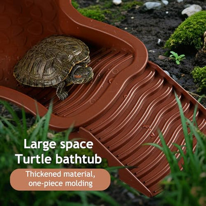 3 PCS Tortoise Water Dish Reptile Bathing Pool with Removable Ramp and Leaf Reptile Food Dish & Water Bowl Tortoise Habitat Accessories for Turtle, Gecko, Snake, Bearded Dragon, Lizard