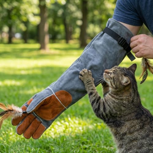 Long Leather Welding Gloves Animal Handling Scratch Bite Proof | 24 Inch Full arm coverage.Flame-retardant split leather shields against intense welding heat and animal bites. - color: Grey