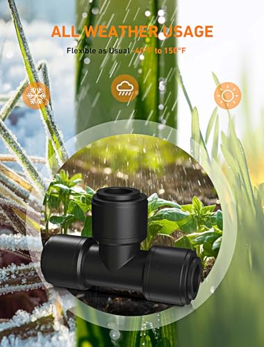 EVOULTES 16 Pack 1/4" Drip Irrigation Tee Fittings, Quick Connect | 16 Pack Tee Connectors, Fits 1/4" Irrigation Tubing, Leak Resistant Seal, Quick Push Installation, Durable Garden Use - size: 16PCS Tee Connectors