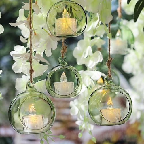 LETINE 12pcs Green Glass Orb Set, 2.17" & 1.93" Spheres for Air Plant Terrarium, Tea Light & Votive Candle Holders - Ideal for Wedding Centerpieces, Christmas Table Decorations, Rehearsal Dinner