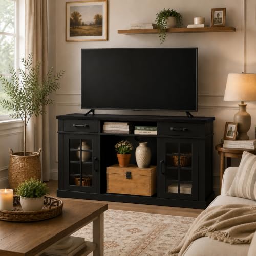 55-75 Gallon Fish Tank Stand, 75 Gallon Aquarium Stand, 1100LBS, Black | Farmhouse Heavy Duty Wood Fish Tank Stand 55+ Gallon with Storage Cabinet for Turtle Tank, Reptile Terrarium - color: Black