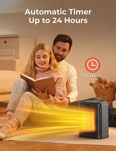 1500W Ceramic Space Heater, Digital Thermostat Indoor Heater, Black | 2S heat, ECO mode, 24H timer, 59-95F control, child lock, ETL tip-over and overheat safety - color: BLACK-R