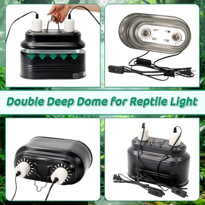 Dual Reptile Light Fixture with Independent Switches | Dual Deep Heat Lamps, UVB Light Fixture, Dome Heat Lighting Lamp Combo Kit, For Bearded Dragon, Iguana, Snake, Turtle Tank