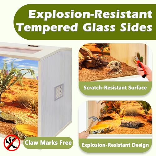 Bearded Dragon Tank, 68 Gallons Wooden Reptile Enclosure, Tempered Glass Lizard Tank, Large Bearded Dragon Habitat with Built-in Lamp Fixture for Lizard - color: Oak, size: 68 gallons