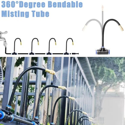 49.21Ft Drip Irrigation Kit System, 360° Bendable Garden Irrigation System | Adjustable Automatic Watering Misting System with 15 Nozzles for Greenhouse, Yard, Lawn, Plant , 5/16" Tubing - size: 49.21Ft