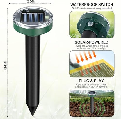 8 Pack Mole Repellent Solar Powered Snake Repellent Ultrasonic, Gopher Repeller Sonic Mole Deterrent Spikes, Snake Gopher Vole Repellent Outdoor for Lawn Garden & Yard-Green