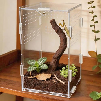 Portable Acrylic Jumping Spider Terrarium with Magnetic Lock 4.7×4.7×7.9" | Ventilated design; secure magnetic lock closure. Designed for small reptiles & insects. Lightweight for travel and display - size: 4.7×4.7×7.9 Inch