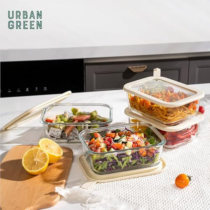 Glass Food Storage Containers with Glass Lids, Microwave Safe Food Container Set, Airtight Meal Prep Containers, LeakProof, 100% Plastic Free, 6 Pack - color: ‎Ivory White -6p