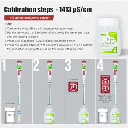 1413μS/cm Calibration Solution, 4 * 50ML TDS EC Salinity Tester Calibration Solution for TDS Meter EC Meter, Calibrate The Accuracy and Precision of Chemical Monitoring Instruments - color: Green