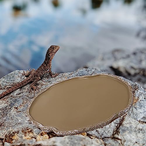 2Pcs Reptiles Water Dish Resin Pet Food Feeding Bowls Lizard Tortoise Turtle Food and Water Bowls Reptile Supplies Resin Brown Compact and Light Material Design Easy to Use, 2 PCS