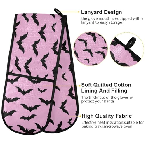 Dual-functionality Mitts and Pot Holders Sets High Heat Resistant Pot Holder Gloves Kitchen Aid BBQ (Pastel Goth Pink Bats) - color: Pastel Goth Pink Bats