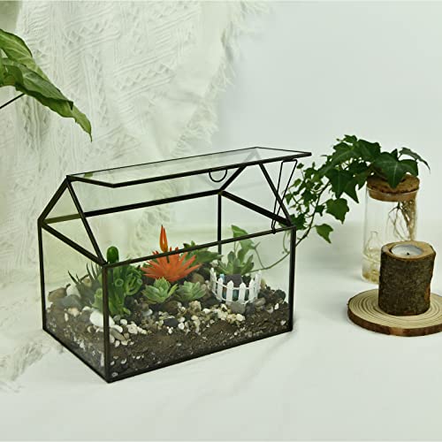 Black 1 Large Glass Plant Terrarium Kit with Lip Greenhouse for Succulents - color: Black 1