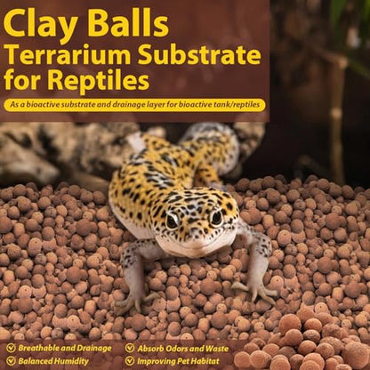 4 LB Organic Expanded Clay Balls Terrarium Substrate for Reptiles | Drainage & Humidity Control, Reusable Leca Balls for Bioactive Setups, Reptile Enclosures, Hydroponics, Aquaponics & Plants - color: 4LBS