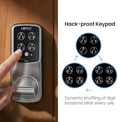 Lockly Secure Pro Wi-Fi Smart Lock with Handle | Keypad Keyless Entry Door Lock with Fingerprint,App Remote Control, Works with Alexa and Google, Auto Lock - color: Satin Nickel