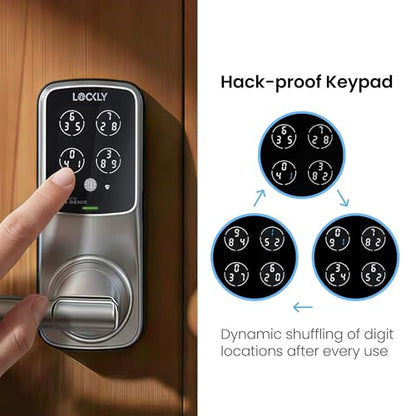 Lockly Secure Pro Wi-Fi Smart Lock with Handle | Keypad Keyless Entry Door Lock with Fingerprint,App Remote Control, Works with Alexa and Google, Auto Lock - color: Satin Nickel