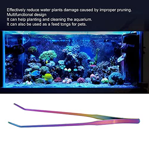 TITA-DONG 27cm Reptile Feeding Tongs, Rainbow Color Aquarium Tweezers Stainless Steel Fishbowl Long Tweezers, Aquascaping Tools for Hold Worms, Reptiles, Lizards, Bearded Dragon(27cm Curved Clip) - color: 27cm Curved Clip